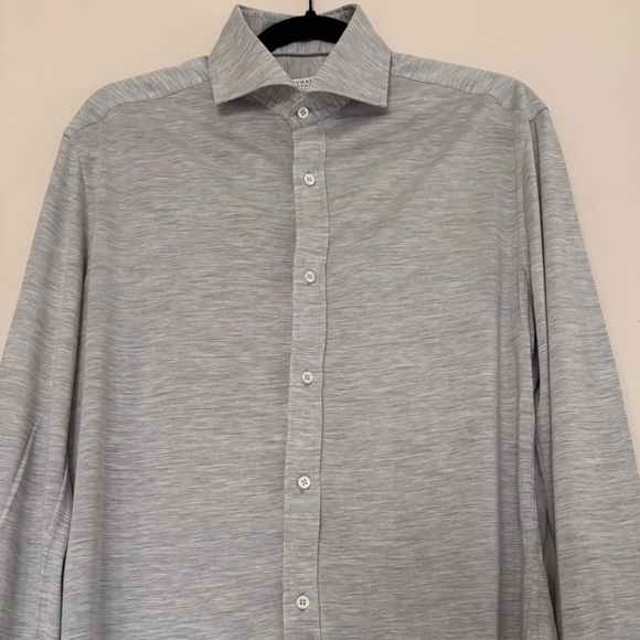 Brunello Cucinelli Grey Silk & Cotton Luxury Jersey Button-Up Slim Fit - Picture 2 of 8